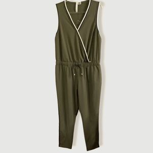 DIADORA Poly/Spandex Olive Green Sporty Side Band Jumpsuit Drawstring Waist Sz L